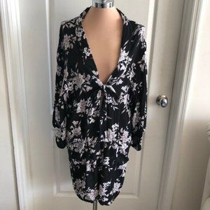 Spirtitual Gangster Maya Kimono Robe Floral Black White Cover Up One Size